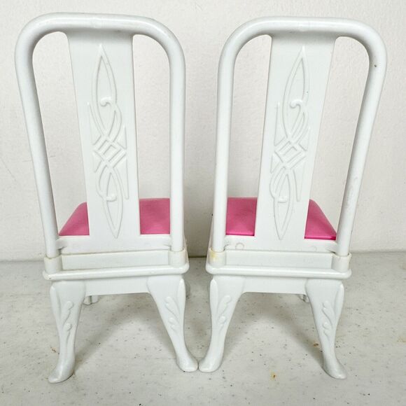 Vintage Barbie Furniture Set Of 2 White And Pink Dining Chairs - Picture 4 of 5